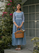Blue Breeze Dress in Kota Doriya Fabric with Embroidery
